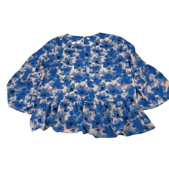 J.Crew Womens Blue Floral Ruffle Hem Blouse With Bell Sleeves & Tiered Design M - Picture 8 of 8
